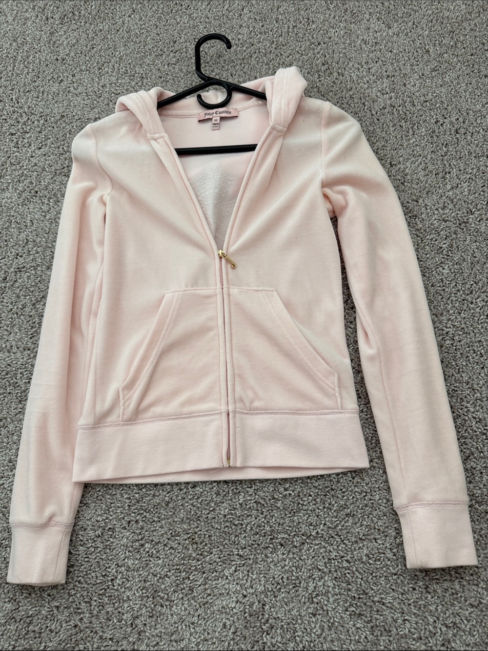 Juicy Couture Light Pink Velour Zip Hoodie with Gold Accent